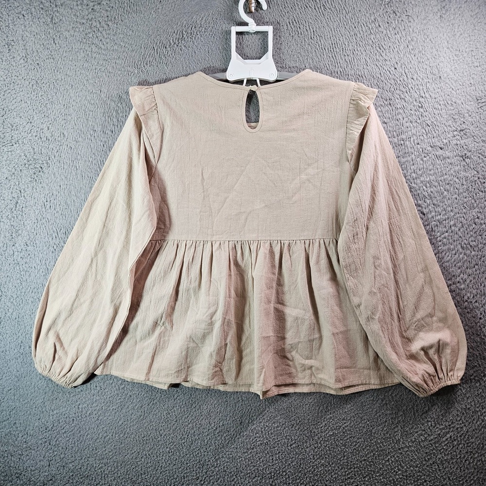 NEW Savanna Jane Embroidered Top Blouse Women Small Floral Ruffle Beige - Picture 4 of 7
